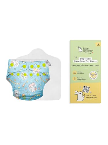 Image of SuperBottoms Freesize UNO Cloth Diaper with Disposable Liners (Pack of 5) | Reusable, Washable Baby Cloth Diaper with Adjustable Fit for Daily Use
