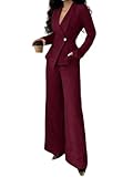 ORANDESIGNE Hosenanzug Damen Festlich Elegant Anzug Set Zweiteiler Hochzeit Modern Hosenanzug Business Blazer Anzughose 2 Teiler Freizeitanzug A Burgund L