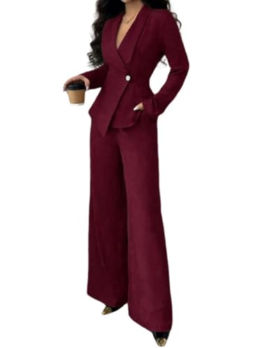 ORANDESIGNE Hosenanzug Damen Festlich Elegant Anzug Set Zweiteiler Hochzeit Modern Hosenanzug Business Blazer Anzughose 2 Teiler Freizeitanzug A Burgund L ORANDESIGNE Hosenanzug Damen Festlich Elegant Anzug Set Zweiteiler Hochzeit Modern Hosenanzug Business Blazer Anzughose 2 Teiler Freizeitanzug A Burgund L