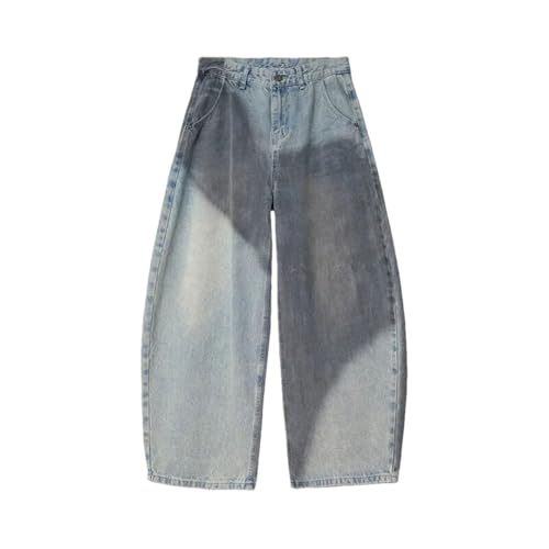 Men Jeans Dirty-Dying Contrast Color Washing Design Bottom Straight Leg Denim Pants
