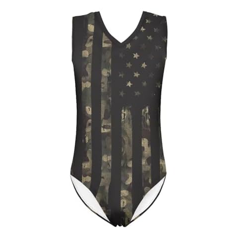 FKELYI Camo American Flag Leotards for Girls Gymnastics Size 7-8 Sleeveless Leotard Dancing Gymnastics Leotards Ballet Tank Bodysuit Cover