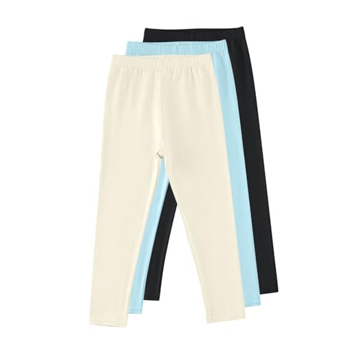 3 Pack Girls Leggings Cotton Full Length Leggings Soft Comfortable Footless Stretchy Tights Pants for Kids3