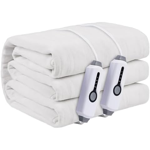 Electric Heated Mattress Pad 60" * 80" Queen Size, Dual Control 4 Heating Levels & 10 Hours Auto Off, Soft Lightweight Sherpa Coral Fleece Bedspread - White Cover