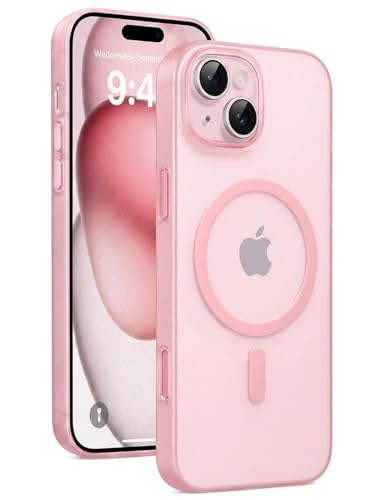 Image of DIZORO Matte Case for iPhone 13 / iPhone 14 Compatible with MagSafe, Camera Lens Full Protection, Shockproof Translucent Frosted TPU Soft Phone Cover, Anti-Fingerprint (Pink)