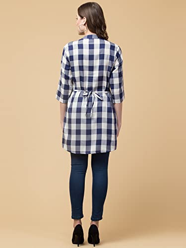 Image of Hive91 Off White Checkered Tunic for Women Made of Rayon