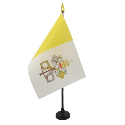 AZ FLAG - Mini Drapeau Vatican De Table - 15x10 cm - Drapeau Vatican De Bureau 100% Polyester Avec Hampe Pointe Dorée 25cm