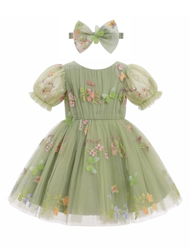 FYMNSI Baby Girl Dress Infant Toddler Kids Butterfly Short Sleeve Back V-Neck Bowknot Rainbow Tulle Tutu Princess Dresses for Birthday Party Wedding Easter Pageant Holiday Baptism Green 12-18 Months