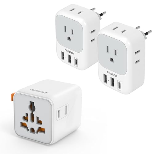 TESSAN Universal Travel Adapter (Type C G A I) Small Worldwide Plug Adaptor and European Travel Plug Adapter Type C Power Adaptor 2 Pack