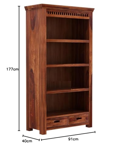 Image of NEW LOOK FURNITURE Sheesham Wood Bookcase | Solid Wood Book Shelf for Home Library | Wooden Book Cabinet for Home & Office Living Room (Large, BBslf-Honey7)
