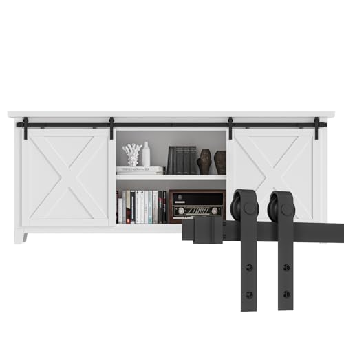 SMARTSTANDARD 6.6FT Super Mini Double Door Cabinet Sliding Barn Door Hardware Kit, Small Barn Door Hardware Track Kit for TV Stand Cabinet Wardrobe, J Shape Hanger (NO Cabinet)