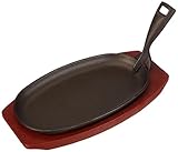 Tamaño: 240 x 140 mm Vogue F464 Olympia - Plato ovalado de hierro fundido con soporte de madera, color negro, 240 x 140 mm