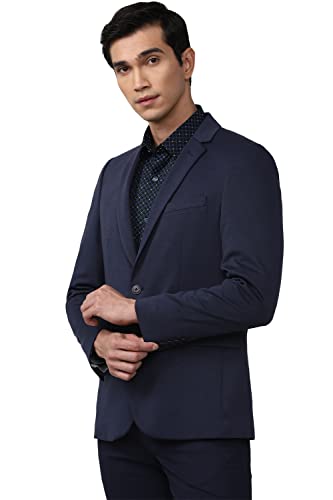 Image of Peter England Men Navy Solid Slim Fit Formal Blazer