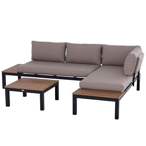 Outsunny 3-teiliges Gartenmöbel-Set mit Beistelltisch, Sofa mit Kissen,...