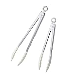 Pinzas de cocina blancas lisas, pinzas para barbacoa, 2 unidades, pinzas para hornear, pinzas de cocina, de acero inoxidable y silicona (27 cm y 33 cm)