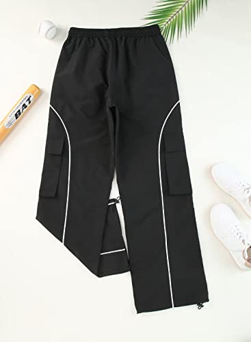 Allytok Parachute Pants For Women Baggy Drawstring Cargo Jogger Pants With Pockets Y2K Fashion 2023 Trendy Streetwear Trousers Black Medium #TOP7