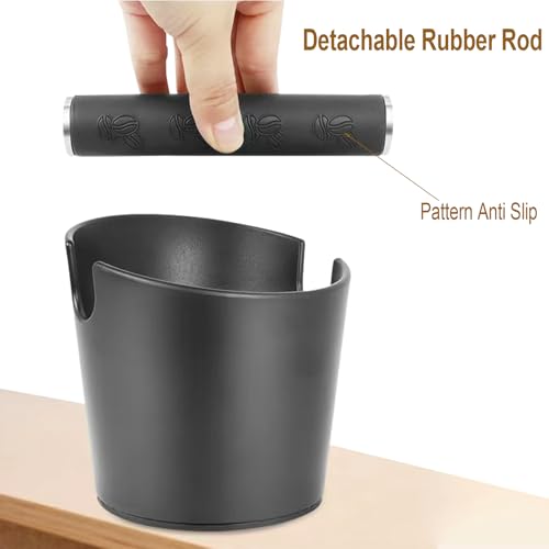 DingGreat Espresso Grounds Knock Box - Removable Anti-Slip Silicone Bar, Deep Bowl Design, Non-Slip Base, Black - Image 3