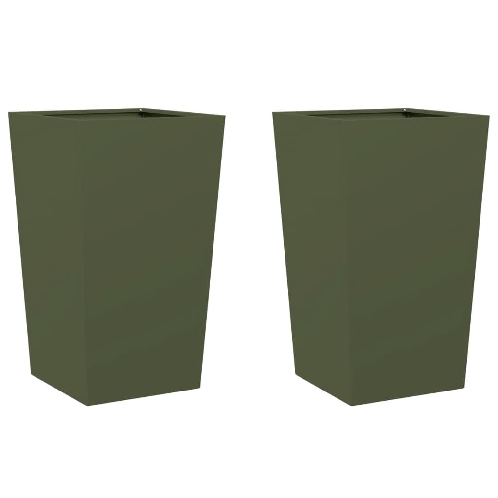 vidaXL Donice ogrodowe, oliwkowozielone, 2 szt., 45x45x75 cm, stalowe, doniczka, doniczka ogrodowa, donica tarasowa, wysoka donica, donica balkonowa