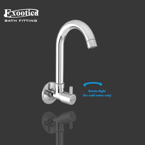 Image of Chrome Finish Silver Sink Cock | Wall Mounted Faucet for Kitchen & Utility Use - Sleek & Durable Design - NEW Turbo