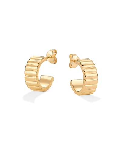 PAVOI 14K Gold Plated Bold Statement Hoop Earrings for Women - Trendy Boho Ribbed Croissant Scallop Peach Puffy Jewelry Chunky Gold Earrings3