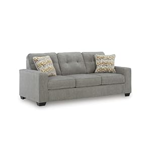 Signature Design by Ashley Fanciful Classic Sofa Sleeper with Tufted Cushion, Removable Cushion, and Bi-Fold Memory Foam Mattress, Queen, Light Gray