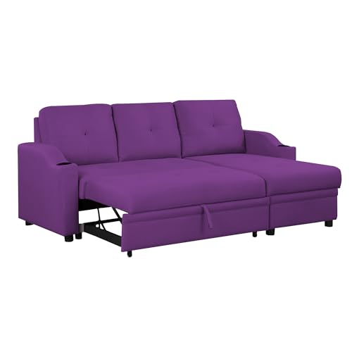Image of Casaliving Ravonna RHS 4 Seater L Shape Corner Sofa Cum Bed for Living Room (Purple Fabric) Premium Fabric Sofa