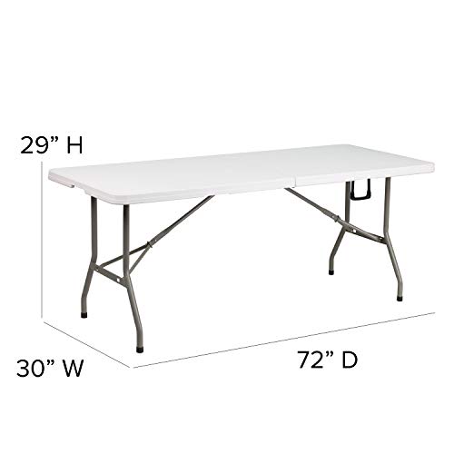 Flash Furniture Elon 6' Rectangular Plastic Folding Event Table with Carrying Handle, Bi-Fold Banquet Table for Indoor/Outdoor Events, White by Flash Furniture - Image 4