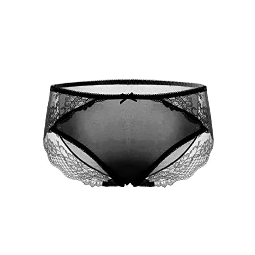 SilRiver Bragas de Seda de Lujo para Mujer - Adorno de Encaje Alto Ropa Interior Transpirable Diario (Negro, M)