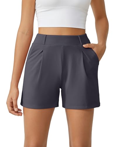 Image of G4Free EverGoing Dressy Casual Shorts for Women 4 inch High Waisted Summer Lounge Pleated Shorts with Pockets