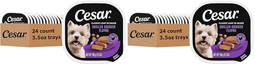 Image of Cesar Classic Loaf in Sauce Adult Wet Dog Food Grilled Chicken Flavor, Wet Food for Dogs, 3.5 oz Easy Peel Trays, 24 Count (Pack of 2)