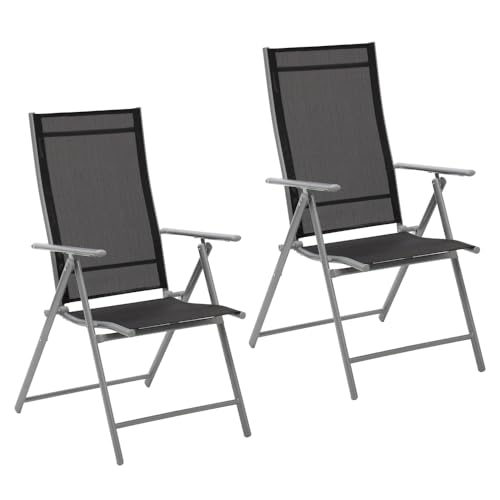 LOLAhome 2 sillas Camping jardín y terraza Plegables y reclinables de 7 Posiciones de Acero Gris con Epoxi anticorrosión y textileno Reforzado Negro