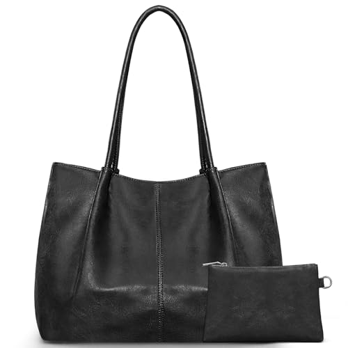 Large Tote Bag for Women Work Vegan Leather 16L Ladies Handbags Womens Big Purses Shoulder for Travel Black
