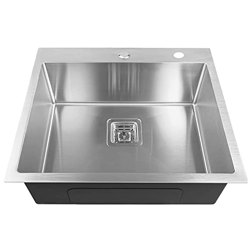 Image of CROCODILE 24x18 Inch 304 Grade Stainless Steel Handmade Kitchen Sink | Single Bowl with Tap Hole Provision, Heavy Duty, Anti-Rust, Sound-Dampening Sink for Modern Kitchens