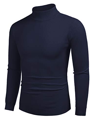 COOFANDY Men's Slim Fit Mock Turtleneck Pullover Sweater Casual Basic Knitted Thermal Sweaters Navy...