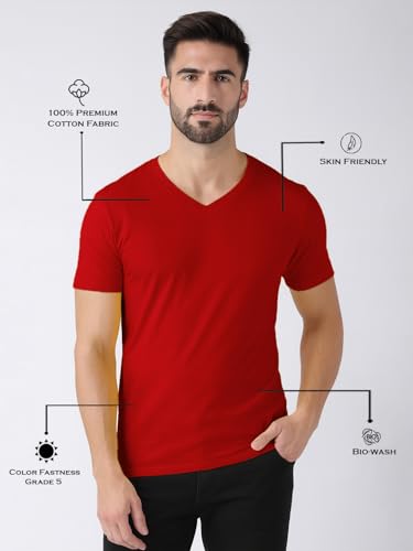 Image of Friskers Men's V-Neck Short Sleeves Cotton T-Shirt - Casual T-Shirt, Regular Fit
