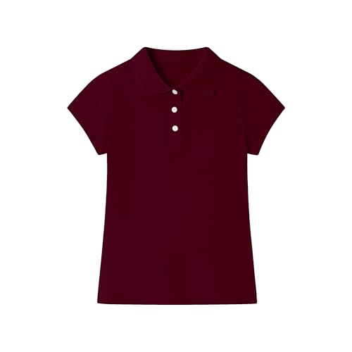 Cotton Girls Polo Shirt Slim Fit Short Sleeve for School Uniform, Kids Youth Summer Pique Golf Shirts Tops Burgundy
