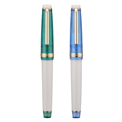 2PCS Jinhao 82 Fountain Pen Extra Fine Nib & Fine Nib with Converter, Mixed Fluorescent Green Blue