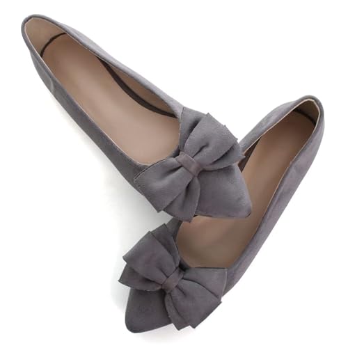 Image of SAILING LU Womens Bowknot Ballet Flats Pointy Toe Suede