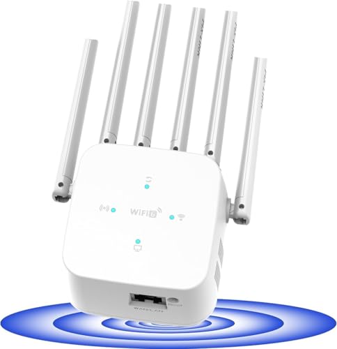 Repetidor WiFi 6 AX1800Mbps-5G Amplificador de Señal WiFi con 6 Antenas,Puerto Gigabit,Double Banda Repetidor de WiFi para Casa,Extensor de WiFi con WPS,WiFi Extender Largo Alcance hasta 1000 ㎡ (AX25)