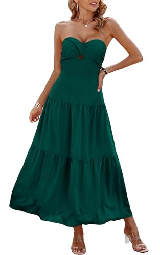 Image of ECOWISH Women's Summer Strapless Maxi Dress 2026 Off Shoulder Hollow Out Smocked A Line Tube Tiered Long Dresses