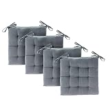 etérea Basic Sitzkissen, Stuhlkissen mit Bändern - für Innen- und Außenbereich geeignet, Sitzpolster Auflage für Haus und Garten - 4er Set - 40x40 cm, Grau