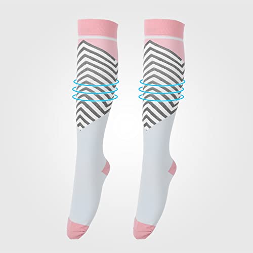 Meias de Compressão, 20-30mmHg Alongamentos de 360 ​​Graus Meias de Alongamento Rosa Azul Chinlon +