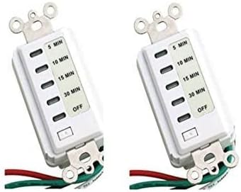 Bathroom Fan Auto Shut Off 30-15-10-5 Minute Preset Countdown Wall Switch Timer White (2 Pack)