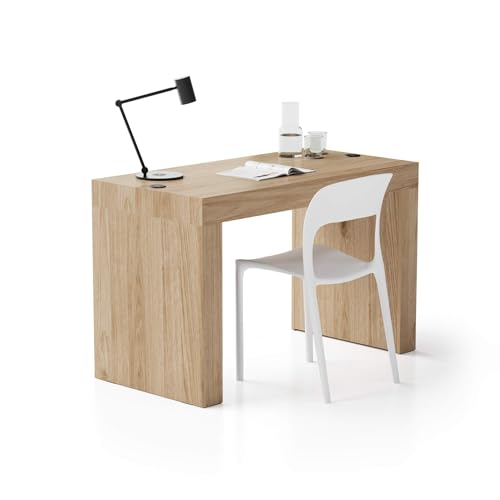 MOBILI FIVER, Escritorio Evolution 120x60, Madera Natural con Dos Patas y Cargador inalámbrico, Aglomerado y Melamina, Mesa Escritorio para Habitación, Oficina, Made In Italy