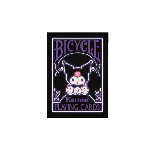 Image of Bicycle Kuromi Sanrio Playing Cards Black Pink Purple 1 Deck Kawaii | Kuromi and Baku on court cards, Neon pink and purple on black backgrounds, Cheeky design with skulls, Made in USA