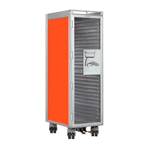 VanDeBord Flugzeugtrolley Uni Orange (Glastür), Gebrauchtes Original aus der Luftfahrt - ausgemustert und hochwertig restauriert, Flugzeug Servierwagen, Original Airline Trolley