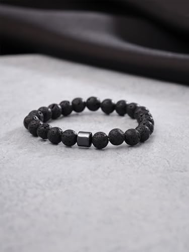 Yellow Chimes Beads Bracelets for Men | Fashion Black Bracelet | Sretchable Mens Bracelets Irregular Stone Bracelet For Boys| Hand Accessories for Men | Birthday Anniversary Gift for Men & Husband