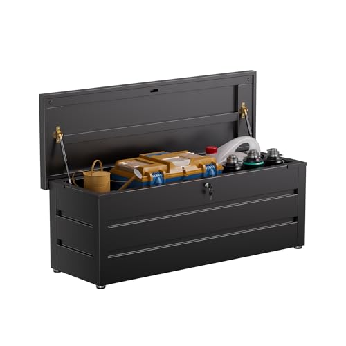 FlairVibe Gartenbox aus Metall in Schwarz 450L | Outdoor Kissenbox...