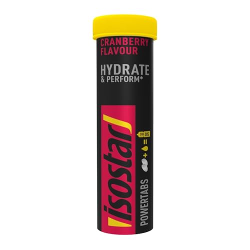 ISOSTAR – Hydrate & Perform Powertabs mit Cranberry-Geschmack – Brausetabletten für isotonische Sportgetränke, Zufuhr von Kohlenhydraten und Elektrolyten – 10 Tabletten, 120 g