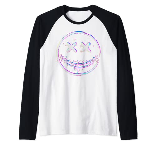 Sonrisa Glitchcore con cosida Camiseta Manga Raglan