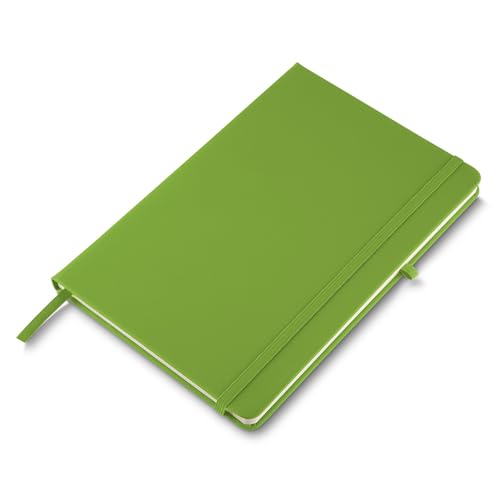 Caderno de anotações com elástico no tamanho A5, suporte para caneta, capa dura em material sintético, miolo 80 folhas pautadas na cor bege. Caderno A5 Capa em PU (21x14,5) (1, Verde)